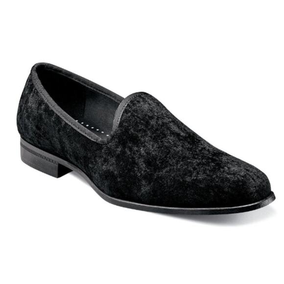 NEW Stacy Adams Sultan Velour Slip On Loafer Smoking Slippers Black 11
